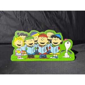 PEANUTS Caroling Home Winter Decor 8” By 4” Wood Block Wall Singing Christmas